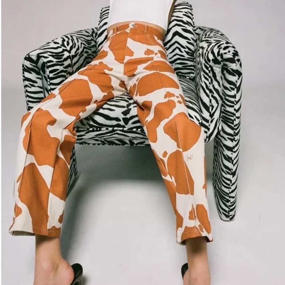 Lisa Says Gah White and Orange Patterned Straight Leg Pants